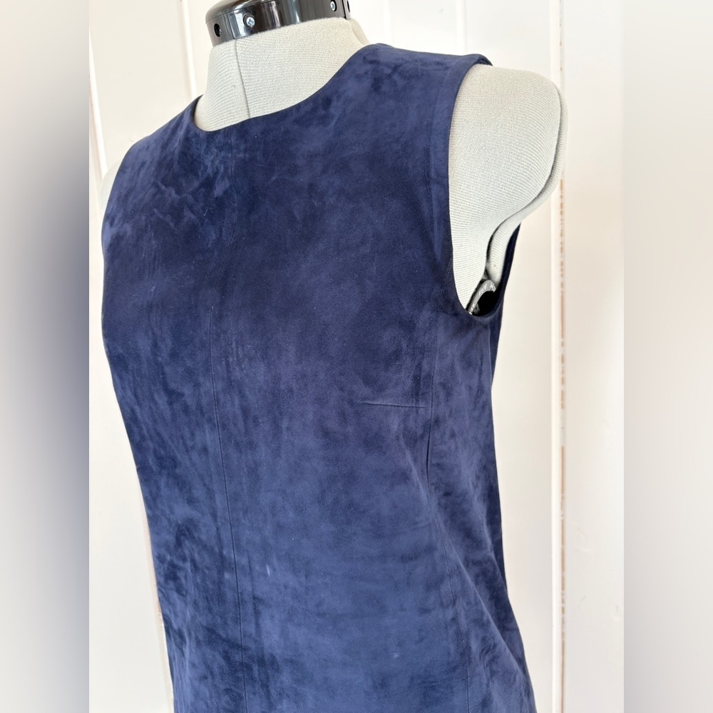 Balenciaga Navy Blue Suede Leather Shift Dress - Picture 4 of 14